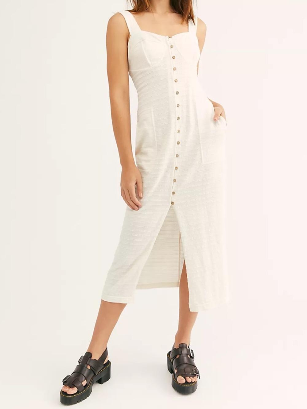 Free People Cream Button-Front Midi Dress Large